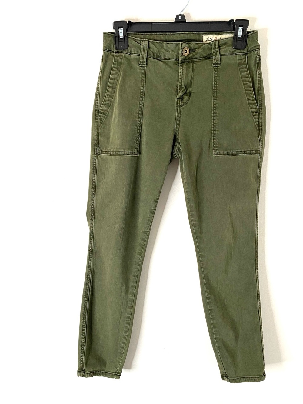 Pistola Army Green Utility Pants Patch Pockets Straight Leg Stretch